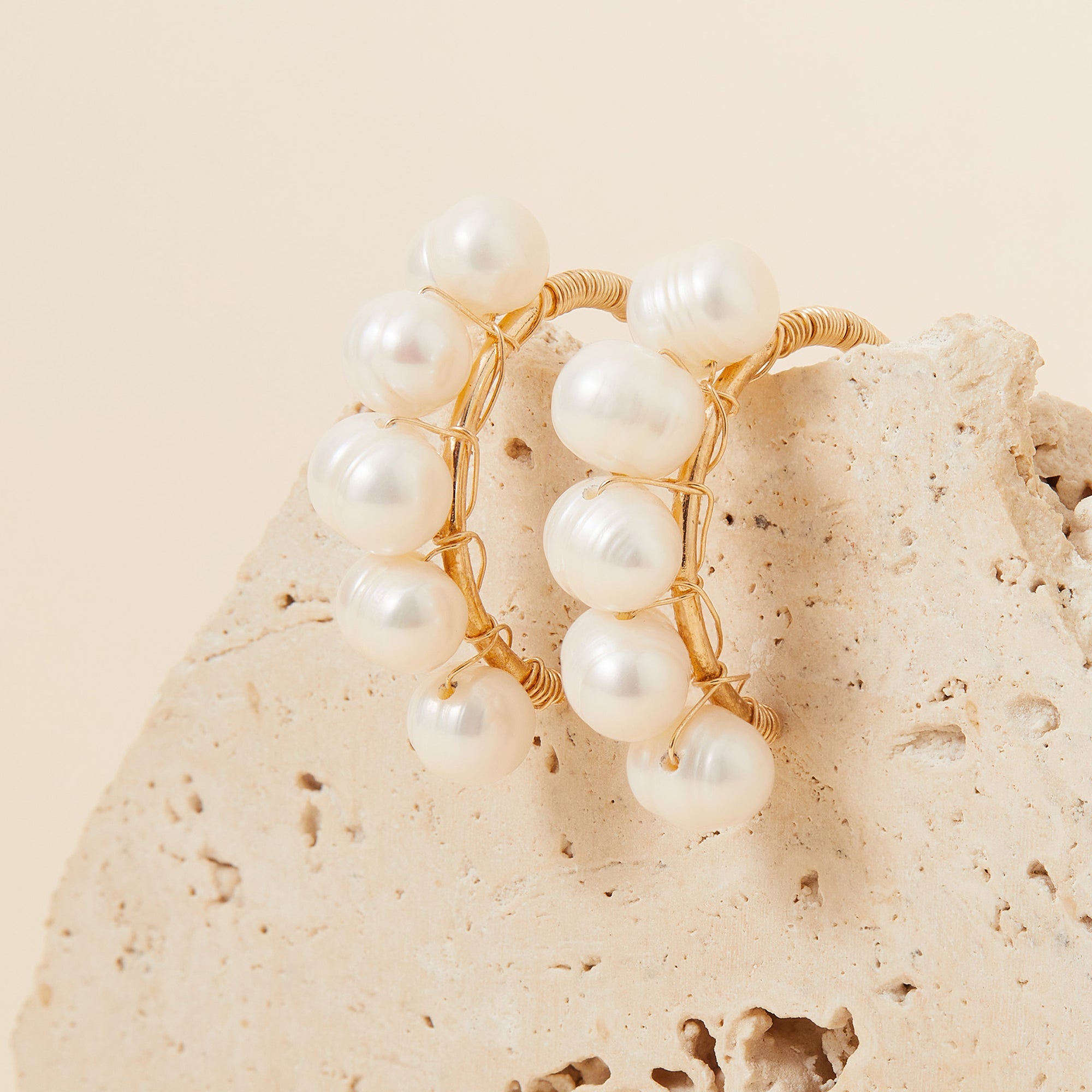 Buy Pearl Hoop Earrings in Sterling Silver Plated With 9 Carat Gold, Large  Gold Hoops, White Baroque Pearls, Boho Beach Wedding, 30th Birthday Online  in India - Etsy